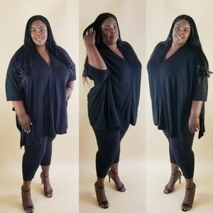 Double V Tunic Cropped Legging Set Black